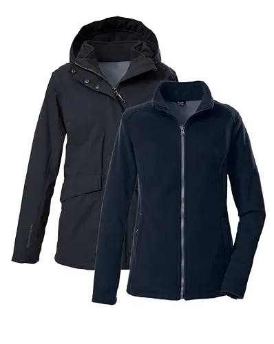 killtec Damen 3 in 1 Funktionsjacke KOW 189, schwarz blau - Outdoor Freizeitjacke für Damen mit 10.000 mm Wassersäule, wasserdicht, atmungsaktiv und inklusive einzippbarer Fleecejacke für optimalen Komfort bei jedem Wetter.
