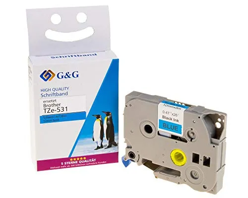 G&G Kompatibles Schriftband für Brother TZe-531 Schwarz auf Blau 12mm x 8m Etikettenband für Brother P-touch H105 H110 1000 1005 1010 1280 D400 PT-H105 PT-H110
