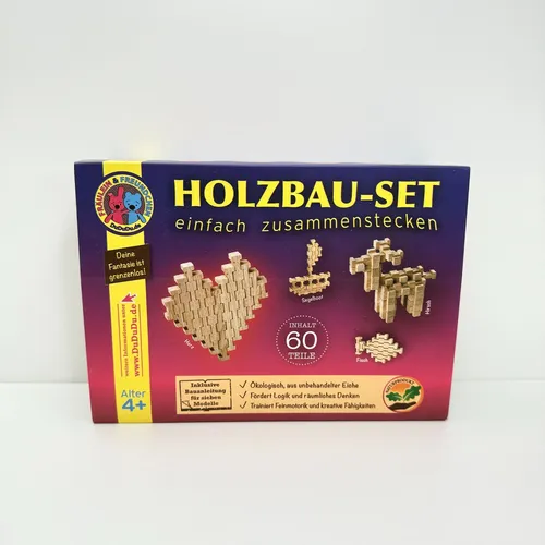 Holzbau Set 60 Teile Kinder Spielzeug Bausatz Holzbausteine ab 4+ Modell 90005