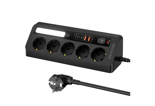 Luckice Tischsteckdosenleiste mit 5 Steckdosen,Eck-Steckdosenleiste Mehrfachsteckdose 9-fach (Ein-/Ausschalter, USB-Anschlüsse, 4 USB-Ports (PD 35 W & 20 W), LED-Statusanzeige, Schutzkontaktkupplung, Überspannungsschutz), 2 m Kabel, Ecksteckdose für Büro und Zuhause