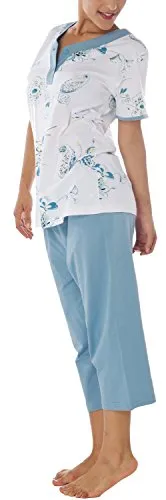 Consult-Tex Damen Kurzarm Bermuda Pyjama Schlafanzug Baumwolle Knopfleiste DF821 48/50