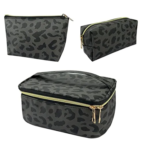 Deokke 3 Stück Set Kosmetiktasche, große Kapazität Reise Make Up Tasche Set Damen, mit tragbarem Griffdesign, PVC-Material wasserdicht, niedliches Design für Damen und Mädchen (K1-Schwarz)