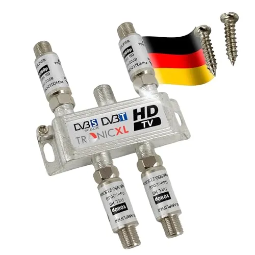 4-fach Sat Splitter 80dB Verstärker für DVB-S2 und DVB-T2