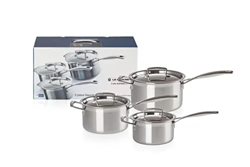 Le Creuset 3-teiliges Profitopfset aus Edelstahl - Kochtöpfe, 3-tlg. Set mit exzellenter Wärmeleitfähigkeit für perfektes Kochen, geeignet für alle Herdarten inklusive Induktion, pflegeleicht und bis 260°C backofengeeignet.