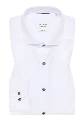 Eterna Langarmhemd - Bügelfreies Half-Ply-Hemd aus 100% Baumwolle im SLIM FIT, ideal für einen stilsicheren Businessauftritt mit farbigen Knöpfen als Eyecatcher.
