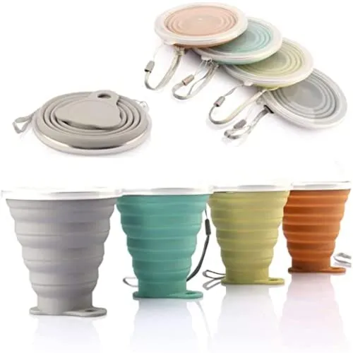 DEHUB Faltbare Tasse Silikon, Versenkbare Zusammenklappbare Reisebecher, 270ml Leichtbecher mit Größerem Fassungsvermögen für Camping-Wanderungen Im Freien, 4 Stück