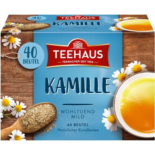Teehaus Kamille - Milder Kräutertee - Kräutertee mit beruhigender Kamille, ideal für entspannende Momente, 40 Teebeutel für langanhaltenden Genuss.
