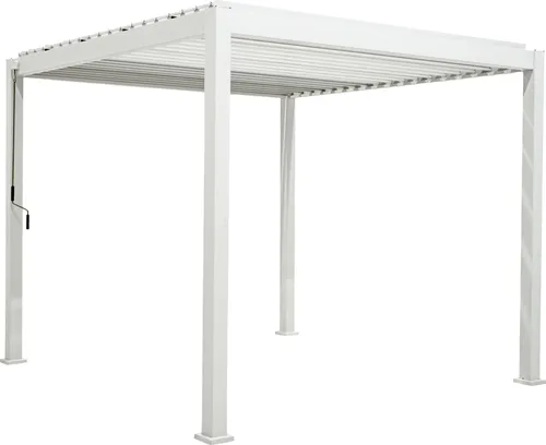Mirador Pergola Classic 3x4 weiß - Elegante Terrassenüberdachung - Pavillon aus robustem Aluminium in edlem Weiß, mit einem Lamellendach für flexiblen Sonnenschutz und optimalem Lichtfluss.