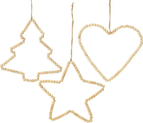 Weihnachtsdeko Holzperlen Dekohänger 3er-Set: Herz, Stern, Baum H20cm - Verleihen Sie Ihrer Weihnachtsdeko mit unserem 3er-Set Holzperlen-Dekohänger einen natürlichen Charme. Ideal für Fensterdeko, bringen die liebevoll gestalteten Motive Wärme in Ihr Zuhause.