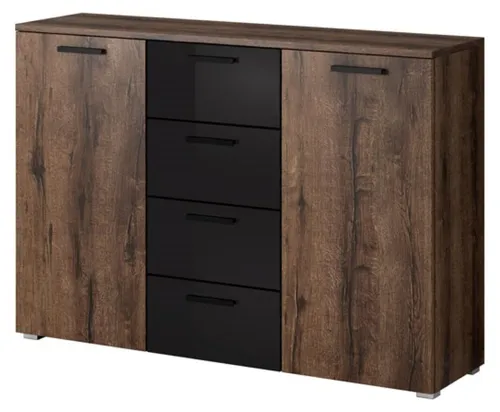 Moderne Kommode 132 cm in Eiche mit Hochglanz Schwarz