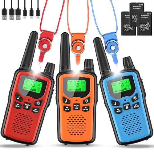Rabigala Walkie Talkie 3er Set für Kinder – Aufladbare Funkgeräte mit 5km Reichweite