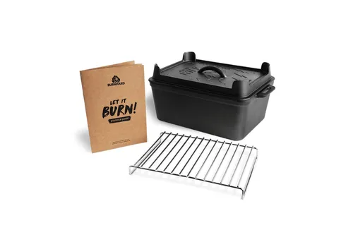 BURNHARD Grilltopf 6,5 l aus Gusseisen - Grilltopf aus Gusseisen mit 6,5 l Volumen, ideal für schmackhafte Grillgerichte, inklusive Edelstahl-Rosteinsatz für vielseitigen Einsatz.