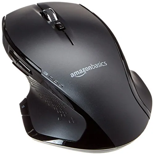 Amazon Basics Ergonomische Kabellose Maus mit Schnell-Scrolling - Mäuse, Trackballs & Touchpads - Ergonomisches Design für mehr Komfort und ein schnelles Navigieren dank anklickbarem Mausrad und Daumentasten.