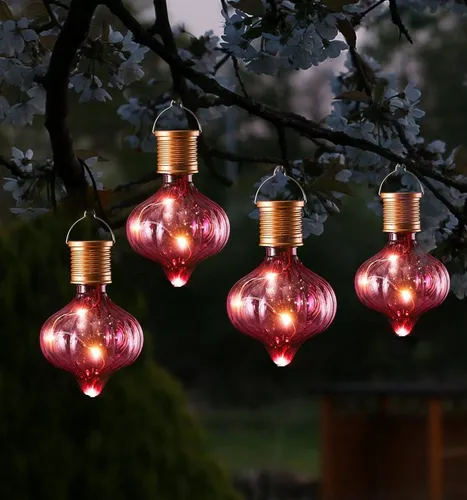 MARELIDA LED Solarleuchte LED Solar Glühbirnen Kugelleuchte für Garten Terrasse Balkon pink 4St., LED Classic, warmweiß (2100K bis 3000K)