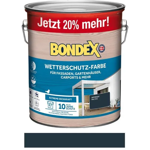 Bondex Holzfarbe Wetterschutz-Farbe 3,0l - Wetterfest und langlebig - Farben & Lacke: Bis zu 10 Jahre Wetterschutz für alle Hölzer im Außenbereich, atmungsaktiv und hochdeckend. Schützt vor UV-Strahlung, Regen und Schmutz.