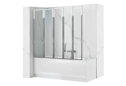 Badewannenabtrennung Faltwand 5-teilig 120x140 cm - Elegante Duschabtrennung aus 5 mm gehärtetem Glas, ideal für Badezimmer. Mit einem durchdachten Schiebemechanismus für einfachen Zugang und einem modernen, transparenten Design.