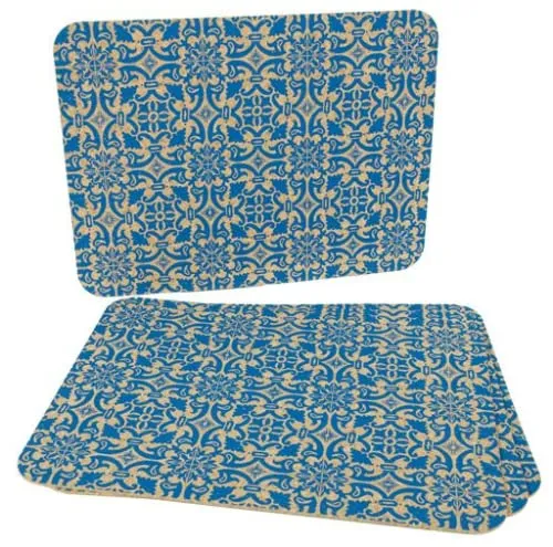 Platzset 4er Kork rechteckig Tischset 40 x 30 cm Bedruckt blaues Muster