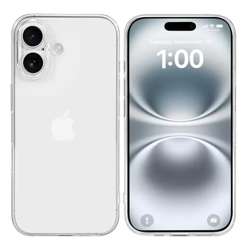doupi Transparente Schutzhülle kompatibel mit iPhone 16 (6,1 Zoll) - PerfektFit Dünn, Clear, Kabelloses Laden Unterstützend, Super Slim Protective Cover, transparent