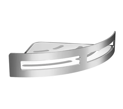 emco system2 Eckduschkorb mit herausnehmbarem Kunststoff-Einsatz - Duschregal für das Badezimmer, praktischer herausnehmbarer Einsatz für einfache Reinigung und modernes Design in Chrom.