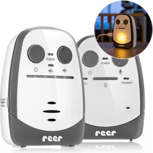 reer Babyphone Cosmo - Weiß, 600m Reichweite mit Nachtlicht und Gegensprechfunktion - Babyphone mit FHSS-Technologie für sichere Überwachung, beruhigendem Nachtlicht und Gegensprechfunktion. Ideal für entspannte Nächte und ständige Kontrolle über Ihr Baby.