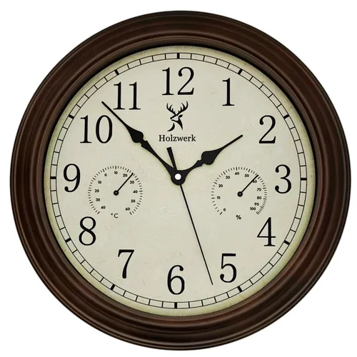 Holzwerk Wanduhr Vintage Retro 35 cm - Elegante Quarzwanduhr im Vintage Design aus massivem Holz, nahezu lautloses Uhrwerk und einzigartiges Unikat für stilvolle Wohnräume.