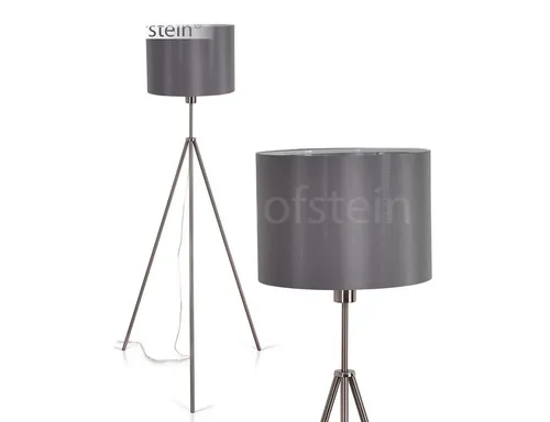 hofstein Stehlampe »Gardi« – Moderne Bodenlampe aus Metall in Nickel - Elegante 1-flammige Stehleuchte mit grauem Stoffschirm, ideal für Schlafzimmer und Wohnzimmer. Kompakte Bauform und Fußschalter sorgen für einfache Handhabung.