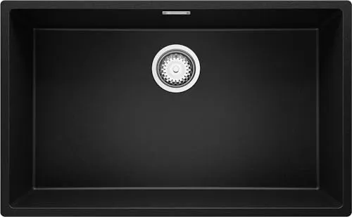 PRIMAGRAN Spülbecken Schwarz 76x47cm, Granitspüle 1 Becken + Ablauf-Set, Küchenspüle ab 80er Unterschrank - London Slim S274