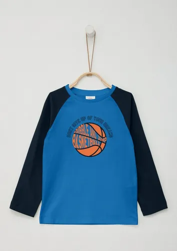 s.Oliver Langarmshirt Langarmshirt mit Kontrastärmeln und Front-Print Rippblende