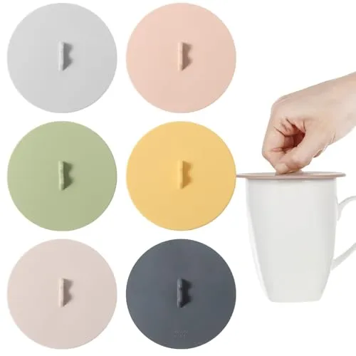 Stück Silikon-Becherdeckel, 6-farbigem Design,10 cm, wiederverwendbar, lebensmittelechte, staubdichte und luftdichte Deckel für Tassen, Tee- / Kaffeetassenabdeckungen 6