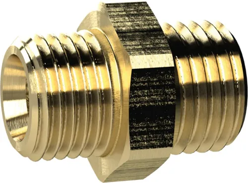 Riegler Doppelgewindenippel, M16x1,5 a., M16x1,5 a., SW 19, Messing