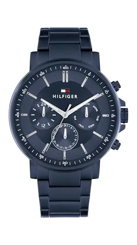 Tommy Hilfiger Multi Zifferblatt Quarz Uhr für Herren - Armbanduhren für Herren mit multifunktionalem Werk, 5 ATM wasserdicht und elegantem blauen Edelstahlarmband – ideal für stilbewusste Männer.