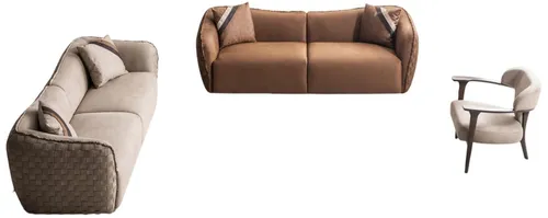 Luxuriöses Sofa-Set mit 2 eleganten Sofas und modernem Sessel - Abteilung: Erwachsene, stilvolles Sofa-Set für ein modernes Wohnzimmer, inklusive Kissen für zusätzlichen Komfort, ideal für gesellige Abende.