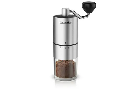 Arendo Manuelle Kaffeemühle mit Keramikmahlwerk – Edelstahl, 5 Mahlgradeinstellungen