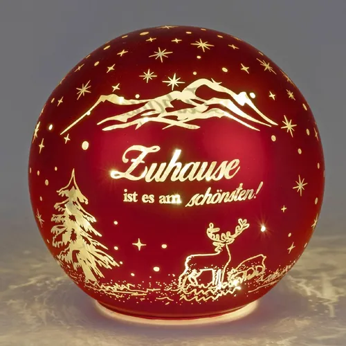 LED Deko Kugel mit Spruch Zuhause ist es am schönsten rot D. 15cm Formano W25