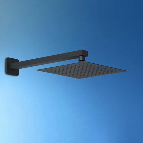 JOHO Regendusche Duschkopf 8 Zoll Regenbrause Einbauduschköpfe aus 304 Edelstahl mit Bombenfester Brausearm Wandarm Duscharm 37cm Schwarz(20x20cm/37cm