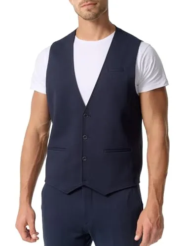 JEFF Herren JFEzra Weste in Dunkelblau | Anzugweste 46 - Elegante Herrenweste mit V-Ausschnitt und stilvollem Innenfutter. Hochwertige Materialien sorgen für angenehmen Tragekomfort. Ideal für formelle Anlässe und einen modernen Look.