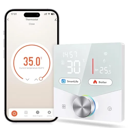 Smart Thermostat Boiler LincoSoft WLAN Raumthermostat Digital Smart Kompatibel mit Alexa, Google Home Thermostat Fußbodenheizung mit App, Energie sparen, einfache Installation 5A 2,4GHz WiFi