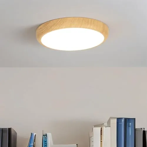 LED Deckenlampe rund Ø 22,5 cm Holz (Kiefer) - Deckenleuchten mit einstellbarer Lichtfarbe für individuelles Ambiente, ideal für Badezimmer, Küche und Flur. Hochwertige Holzoptik und spritzwassergeschützt (IP44) für dekorative Akzente.