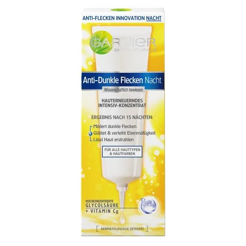Garnier Dunkle-Flecken-Retuschierer Nacht, 1er Pack (30 ml) - Nachtpflege mit hochkonzentrierter Glycolsäure und Vitamin, reduziert Hautverfärbungen über Nacht und sorgt für einen strahlenden, ebenmäßigen Teint.