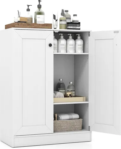 COSTWAY Badezimmerschrank mit 2 Türen, weiß, 60x30x80cm