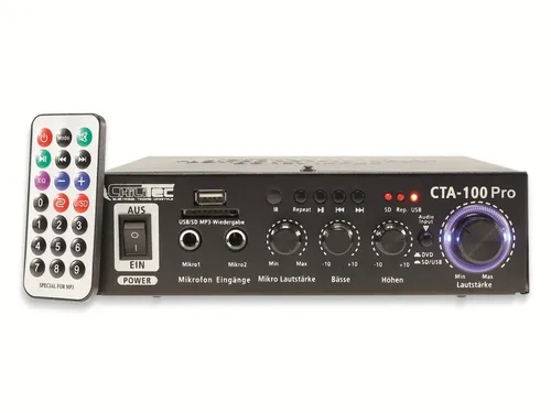 ChiliTec HiFi Verstärker Bluetooth USB CTA-100 - 100W 2-Kanal Stereo, ideal für PC, Camper und Heimkino mit Fernbedienung und kabelloser Musikübertragung