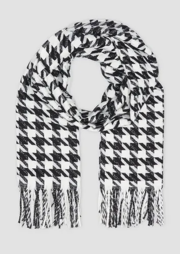 s.Oliver Halstuch Schal mit Hahnentritt-Muster - Modisches Halstuch mit klassischem Hahnentritt-Muster und verspielten Fransen, ideal als stylisches Herbst-Accessoire für modebewusste Frauen.
