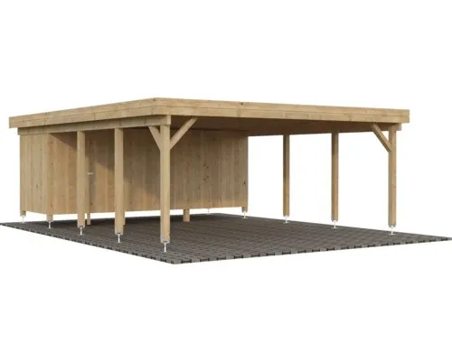 Doppelcarport Palmako Karl 40,6 m² inkl. Geräteraum - Robuster Doppelcarport mit Flachdach, ideal für Fahrzeuge und zusätzlichen Stauraum, aus hochwertigem tauchgrundiertem Holz.