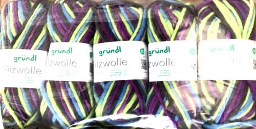  Filzwolle color Gründl 5x50g Fb.42 lila-grün-blau strickfilzen Puschen kg/48€