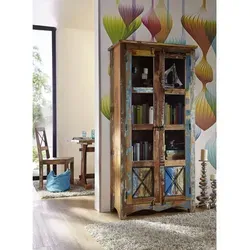 Massivmoebel24 Standvitrine #52 aus Altholz - Standvitrine 90x40x180 cm im nostalgischen Vintage-Stil, gefertigt aus recyceltem Altholz, bietet Platz für Dekoration und schützt wertvolle Stücke vor Staub.
