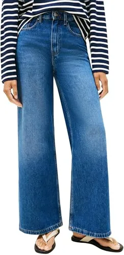 Tommy Hilfiger Damen Jeans Flo Wide Leg High Rise, Blau (30W/27L) - Klassische Tommy Hilfiger Jeans im 5-Pocket-Stil, kombiniert lässiges Design mit hohem Tragekomfort. Ideal für Büro und Alltag, bietet sie eine perfekte Passform und zeitlose Eleganz.