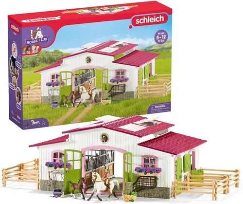 schleich 42344 HORSE CLUB Reiterhof mit Reiterin und Pferden - Action- & Spielfiguren, originalverpackt und ideal als Weihnachtsgeschenk für Pferdefans, mit detailreichen Figuren und Zubehör für kreatives Spielen.