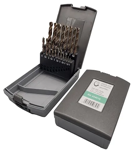 PRO by Lienemann® Metallbohrer Set | HSS Co Bohrer Set 1-10 mm | Edelstahlbohrer Satz 19-tlg. | HSS Cobalt Bohrer Kassette DIN 338, Typ N | Metallbohrer Profi | Art. Nr. RK434019