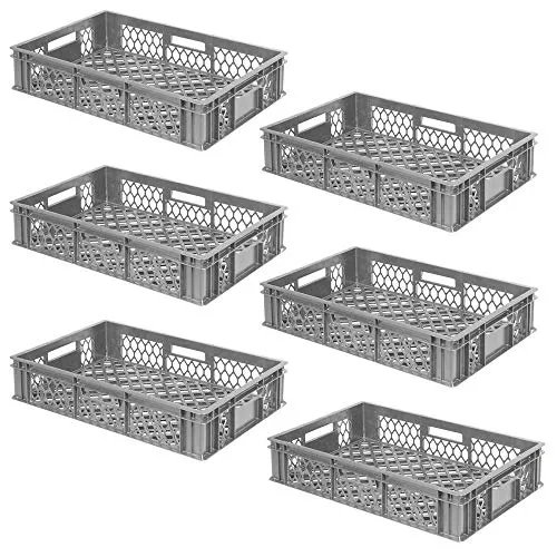 BRB 6x Bäckerkiste / Stapelkorb, Euro-Format LxBxH 600x400x130 mm (grau)