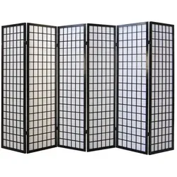 Homestyle4u 6-tlg Paravent Schwarz 264x175 cm - Alles rund ums Fenster – Stilvoller Sichtschutz und Raumtrenner mit massiven Holzrahmen und elegantem Reispapier, ideal für eine harmonische Wohnatmosphäre.
